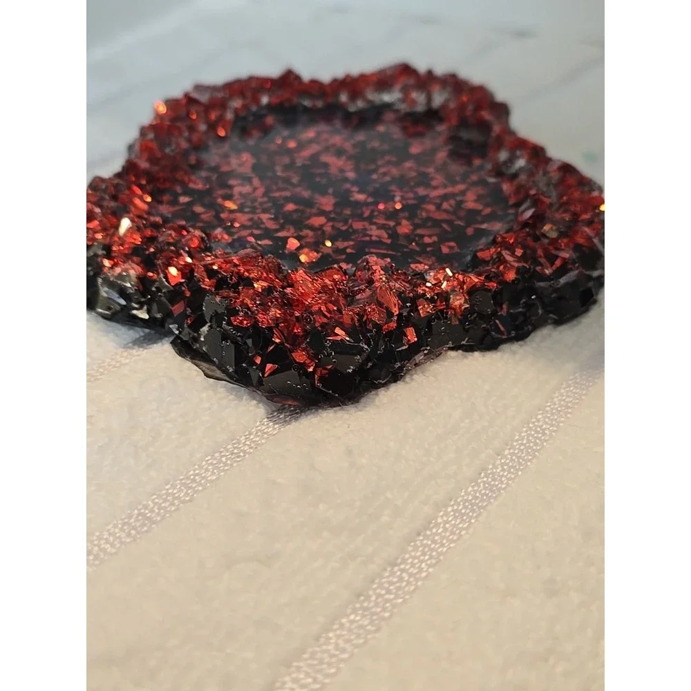 Handmade Resin Crystal Edge Wavy Trinket Holder Red Black‎ Glitter 776